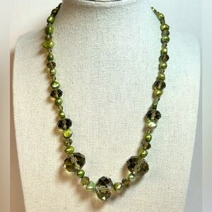 Artisan crafted large crystal beaded necklace Genuine dyed fresh water pearls